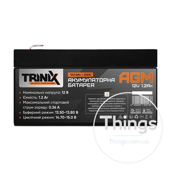 Акумуляторна батарея 12В 1.2Аг Trinix 12V1.2Ah/20Hr AGM свинцево-кислотна K3-44-00031 фото