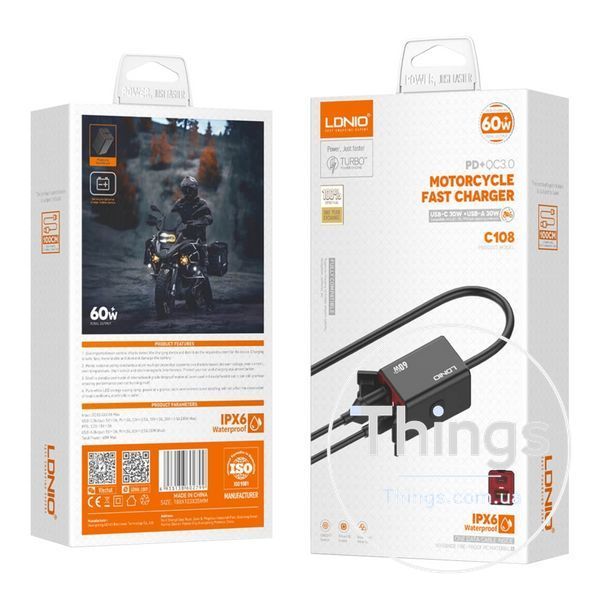 Авто-Мото Інвертор LDNIO C108 1USB/1USB-C 60W+Type-C to Type-C Од1-00046927 фото