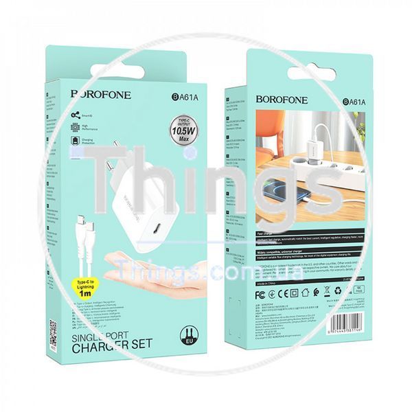 Home Charger 2.1A PD3.0 C to Lightning Cable (1m) Borofone BA61A &mdash; White К2-000072723 фото