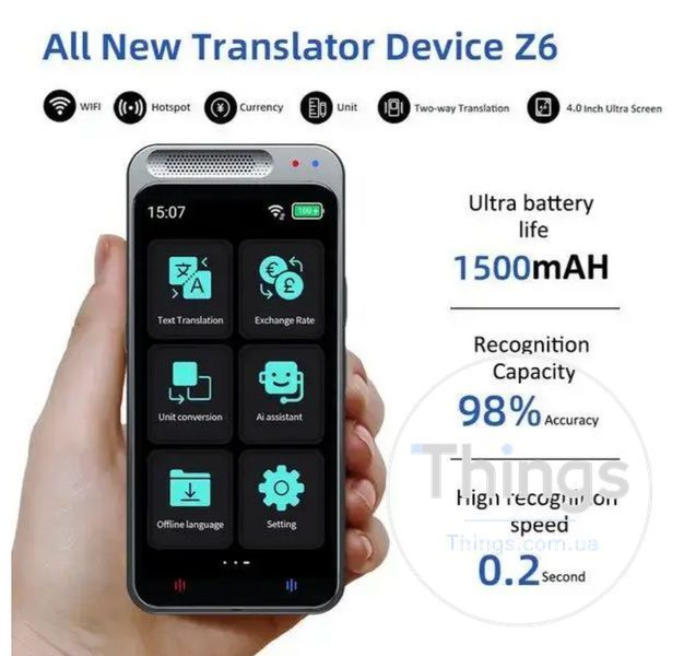 Портативний перекладач AI Z6, підтримка 138 мов,голосовий, розумний перекладач в автономному режимі, Wi-Fi K1-000285 фото