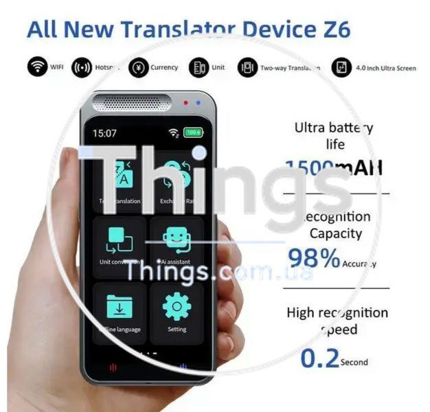 Портативный переводчик AI Z6, поддержка 138 языков,голосовый, умный переводчик в автономном режиме, Wi-Fi K1-000285 фото