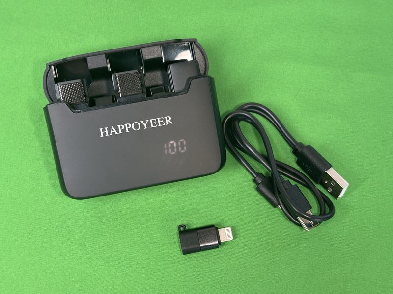 Двойной беспроводной микрофон петличный Happoyeer Wireless Lavalier Microphone Dual Type-C, Lightning, шумоподавление black K1-000467 фото