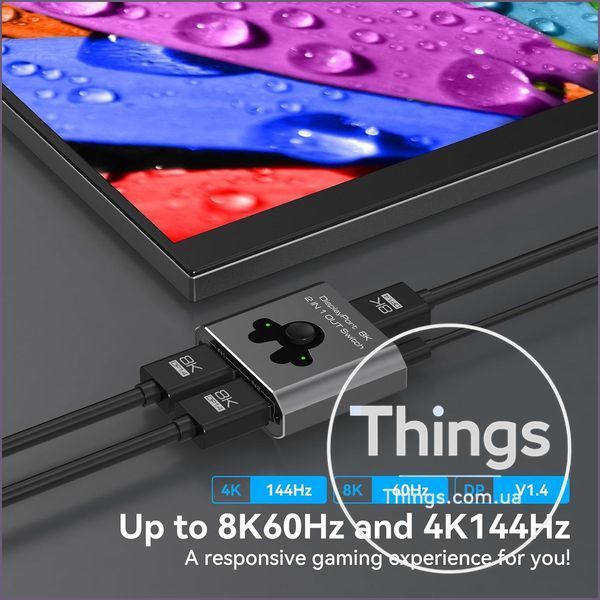 Перемикач DisplayPort XPTSFDU DP1.4 2IN1 Switcher 2&rarr;1, 8K@60Hz, 4K@144Hz, 32.4Gbps, USB живлення K1-000822 фото
