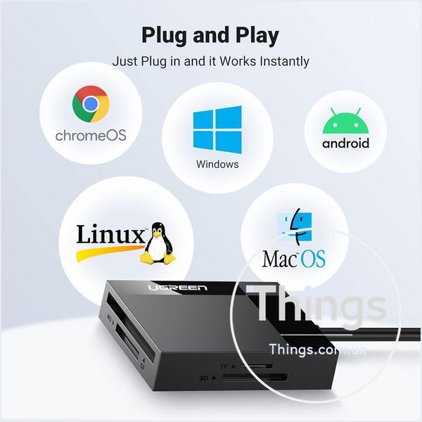 Кардрідер UGREEN (30333) USB 3.0 4-в-1 &mdash; SD / microSD (TF) / CF / MS, до 5 Гбіт/с, чорний K1-000792 фото