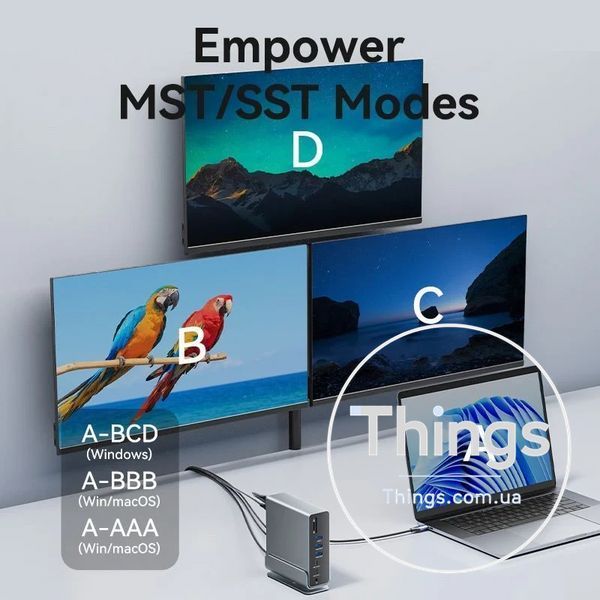 Док-станція Хаб Концентратор Vention 15 в 1 USB3.2 Type-C до DP HDMIx2 USB3.2 RJ45 SD TF 3.5mm PD MST SST K1-000522 фото