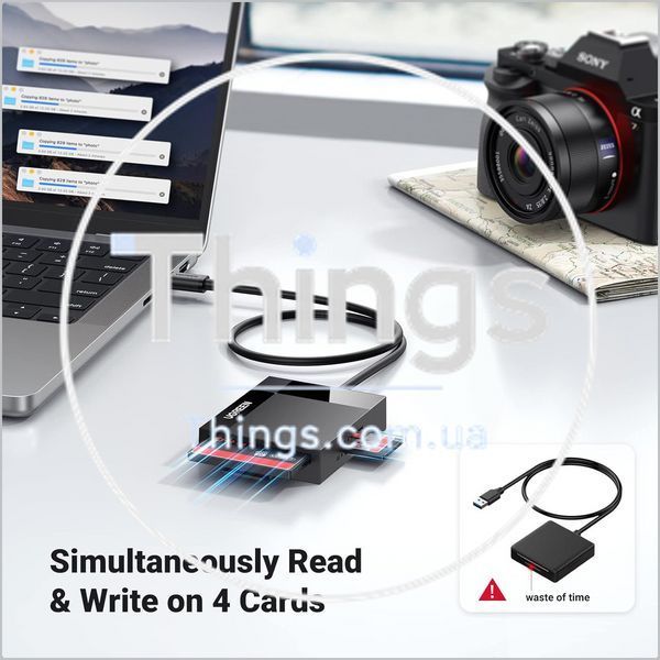 Кардридер UGREEN (30333) USB 3.0 4-в-1 - SD / microSD (TF) / CF / MS, до 5 Гбит/с, черный K1-000792 фото