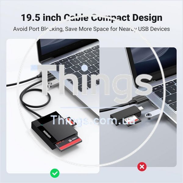 Кардридер UGREEN (30333) USB 3.0 4-в-1 - SD / microSD (TF) / CF / MS, до 5 Гбит/с, черный K1-000792 фото