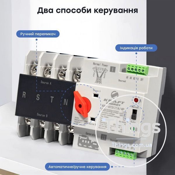 Автоматичний перемикач (АВР) під DIN-рейку Kraft KRF-ATS125A/4p 4 полюси K3-51-00106 фото