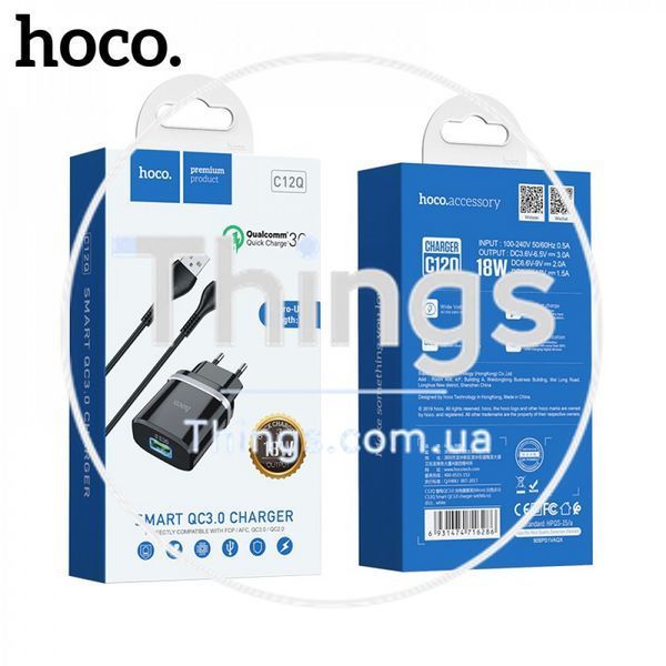 Home Charger | 18W | QC3.0 | Micro Cable (1m) &mdash; Hoco C12Q &mdash; Black К2-000068613 фото