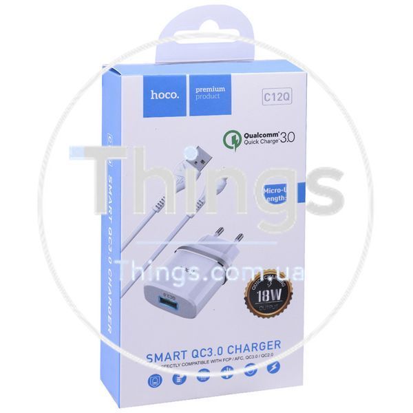 Home Charger | 18W | QC3.0 | Micro Cable (1m) &mdash; Hoco C12Q &mdash; Black К2-000068613 фото