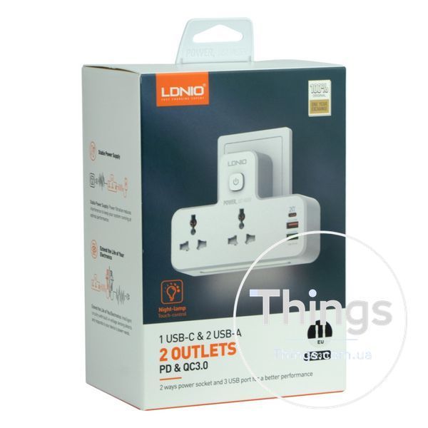 Мережевий Перехідник із Нічником LDNIO SC2311 1 Type-C PD/ 2 USB QC/ 2 PSocket/ Led lamp Од1-00036739 фото