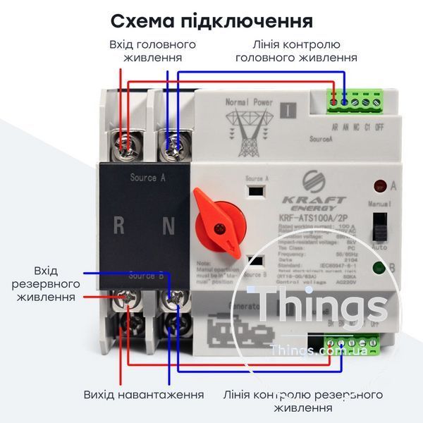 Автоматичний перемикач (АВР) під DIN-рейку Kraft KRF-ATS100A/2p 2 полюси K3-51-00100 фото