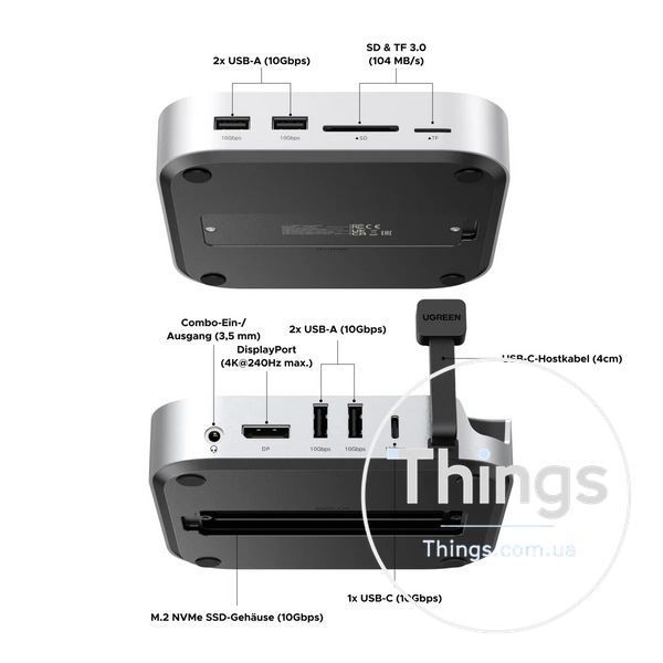 Док-станція UGREEN CM841 (65488) для MacMiniM4 з 2xUSB-C to DP1.4 4K240Hz 4xUSB-A 3.2 10Gbps USB-C 3.2 10Gbps SD TF M.2 Nvme10Gbps K1-000518 фото