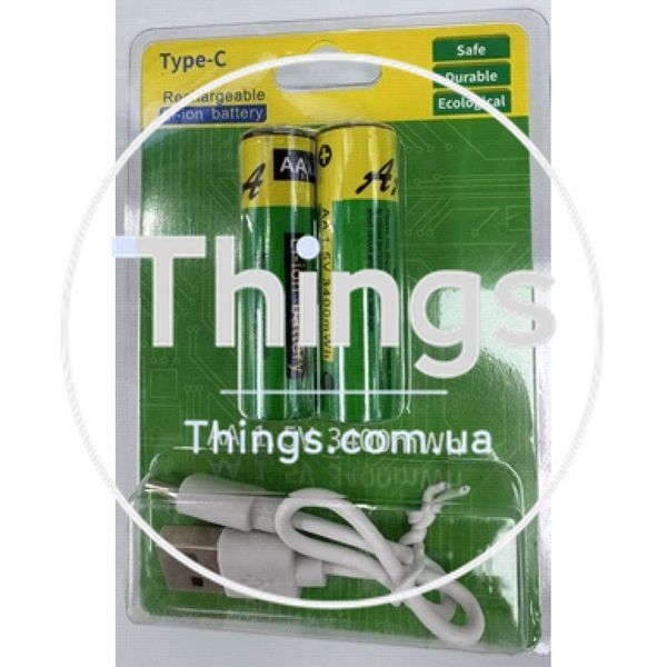 Аккумуляторные батарейки AA (Li-ion) 3400 mAh с разъемом Type-C, комплект 2 шт К2-000081509 фото