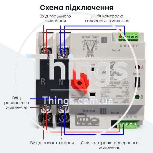 Автоматичний перемикач (АВР) під DIN-рейку Kraft KRF-ATS100A/2p 2 полюси K3-51-00100 фото