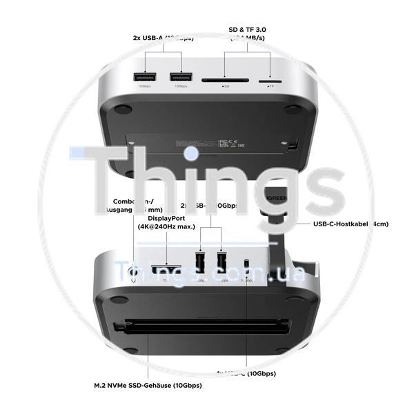 Док-станция UGREEN CM841 (65488) для MacMiniM4 с 2xUSB-C to DP1.4 4K240Hz 4xUSB-A 3.2 10Gbps USB-C 3.2 10Gbps SD TF M.2 Nvme10Gbps K1-000518 фото