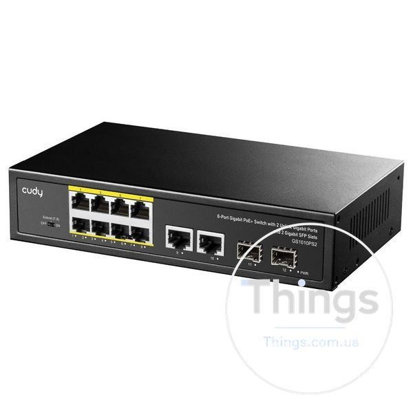 PoE-комутатор 12-портовий некерований Cudy GS1010PS2 гігабітний з 8 портами PoE+, 120W K3-73-00541 фото