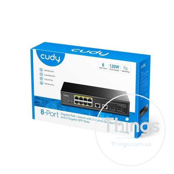 PoE-комутатор 12-портовий некерований Cudy GS1010PS2 гігабітний з 8 портами PoE+, 120W K3-73-00541 фото
