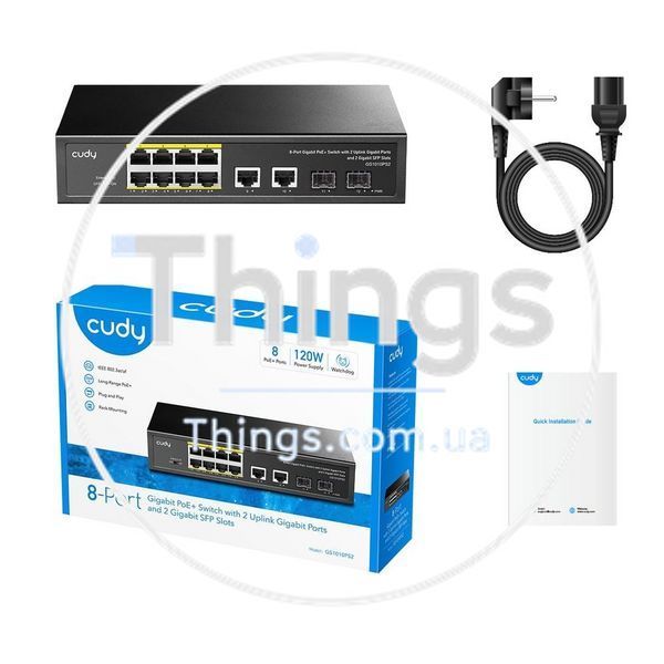 PoE-комутатор 12-портовий некерований Cudy GS1010PS2 гігабітний з 8 портами PoE+, 120W K3-73-00541 фото