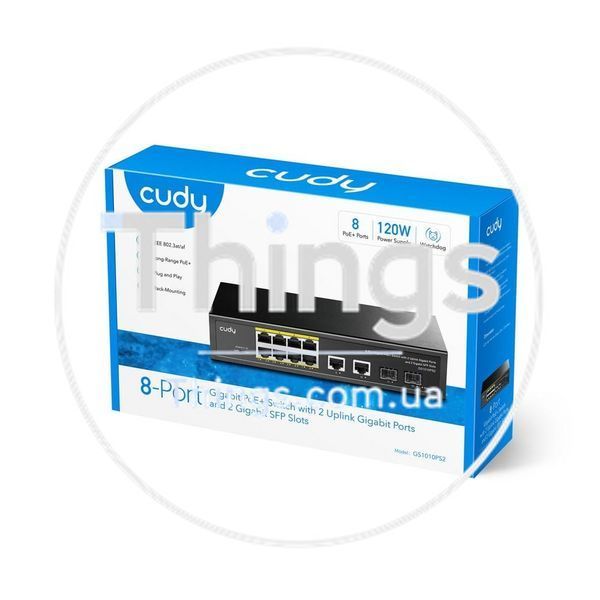 PoE-комутатор 12-портовий некерований Cudy GS1010PS2 гігабітний з 8 портами PoE+, 120W K3-73-00541 фото
