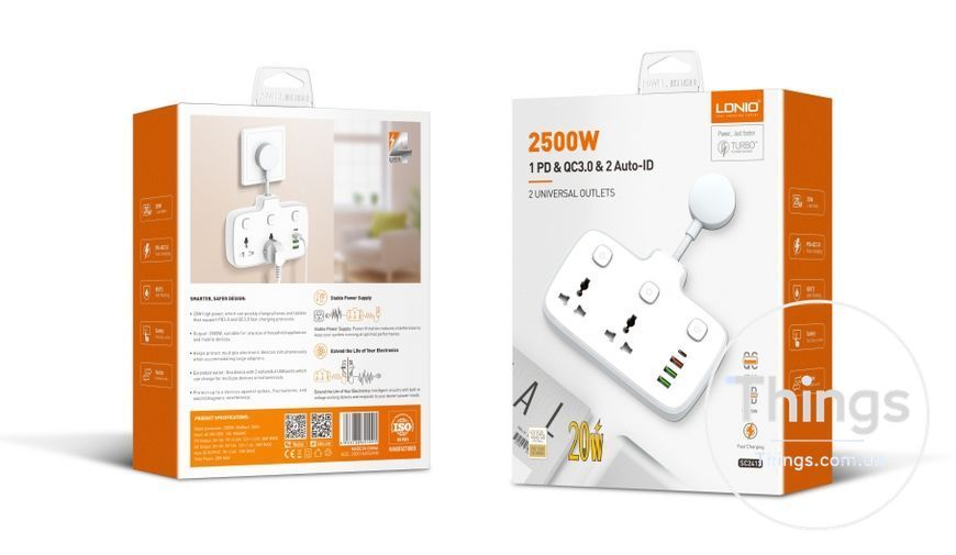 Мережевий Подовжувач LDNIO SC2413 2 universal ports/1PD/1QC/2 auto ID Од1-00036957 фото