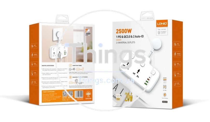 Мережевий Подовжувач LDNIO SC2413 2 universal ports/1PD/1QC/2 auto ID Од1-00036957 фото