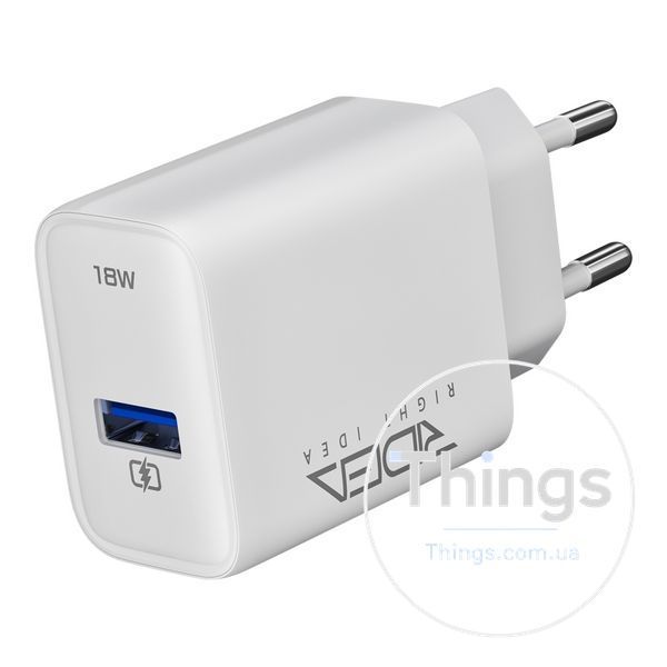 Мережевий Зарядний Пристрій Ridea RW-18120 Rapid 1USB QC 18W Од1-00046157 фото