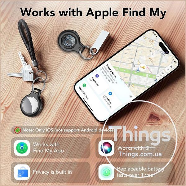 Трекер Tukio TX02 Lucid, Bluetooth для ключів і речей, чорний, сумісний з Apple Find My, IP67, CR2032, 80&ndash;100 dB K1-000840 фото