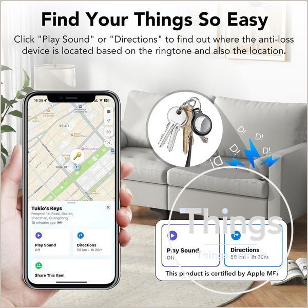 Трекер Tukio TX02 Lucid, Bluetooth для ключів і речей, чорний, сумісний з Apple Find My, IP67, CR2032, 80&ndash;100 dB K1-000840 фото