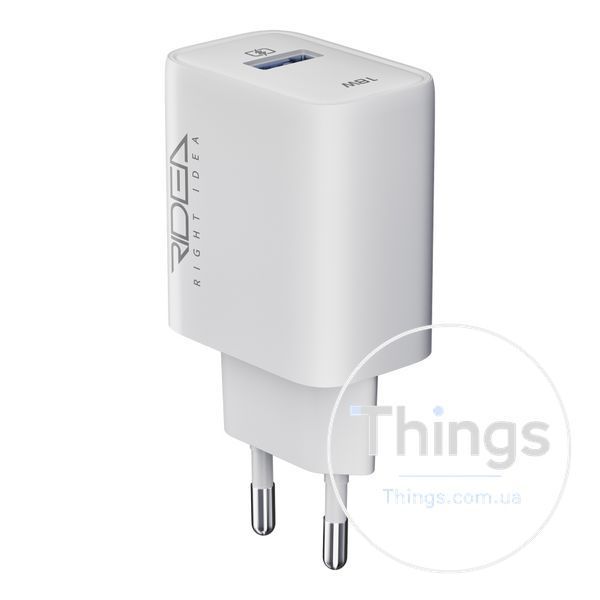Мережевий Зарядний Пристрій Ridea RW-18120 Rapid 1USB QC 18W Од1-00046157 фото