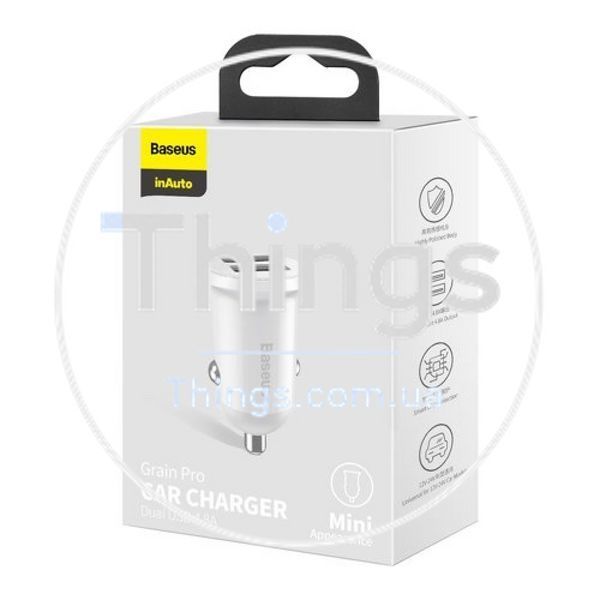 Car Charger 4.8A 2U Baseus (CCALLP-01) Grain Pro &mdash; CCALLP-02 White К2-000070409 фото