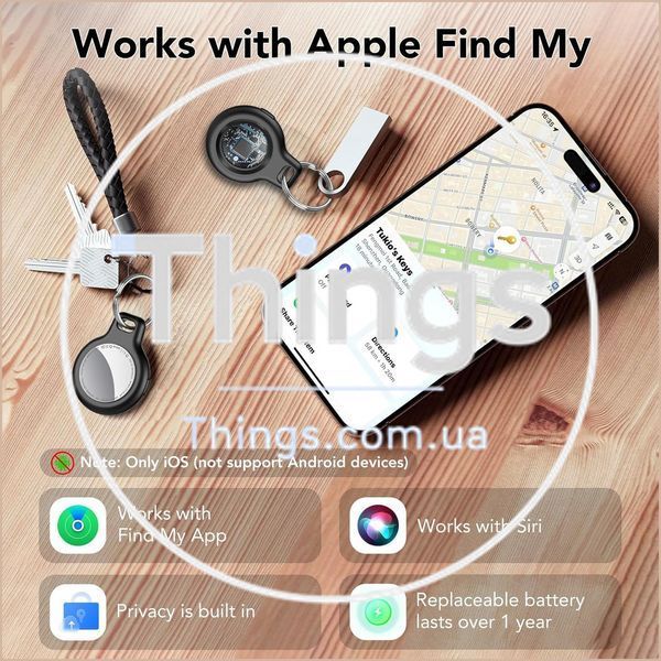Трекер Tukio TX02 Lucid, Bluetooth для ключей и вещей, черный, совместимый с Apple Find My, IP67, CR2032, 80-100 dB K1-000840 фото