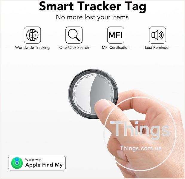 Трекер Tukio TX02 Lucid, Bluetooth для ключів і речей, чорний, сумісний з Apple Find My, IP67, CR2032, 80&ndash;100 dB K1-000840 фото