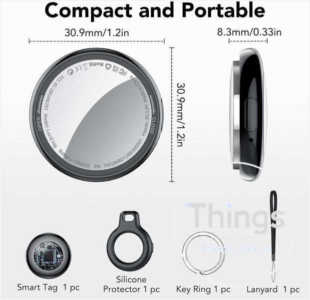 Трекер Tukio TX02 Lucid, Bluetooth для ключів і речей, чорний, сумісний з Apple Find My, IP67, CR2032, 80&ndash;100 dB K1-000840 фото