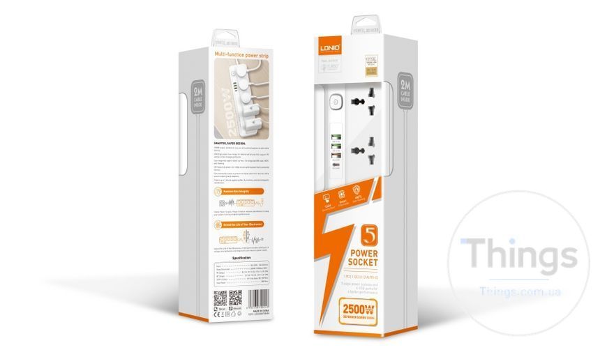 Мережевий Подовжувач LDNIO SC5415 5 universal ports /1 PD/1 QC/2 auto ID 2m Од1-00036956 фото