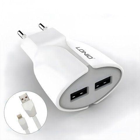 Home Charger 2.1A 2U Lightning Cable (1m) Ldnio A2271 White К2-000035564 фото