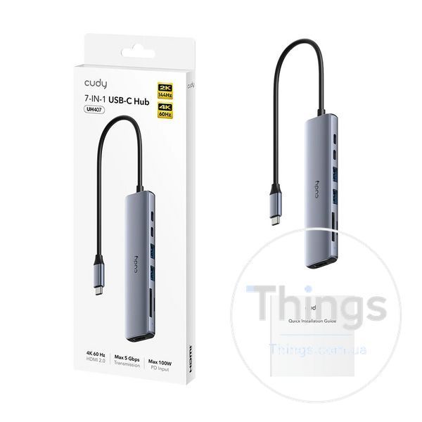 USB-C хаб 7-в-1 Cudy UH407 HDMI 4K@60Hz, 2 USB-A, 2 USB-C, SD-card, TF-card K3-73-00672 фото
