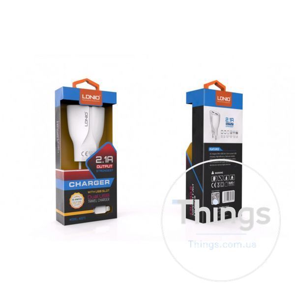 Home Charger 2.1A 2U Lightning Cable (1m) Ldnio A2271 White К2-000035564 фото