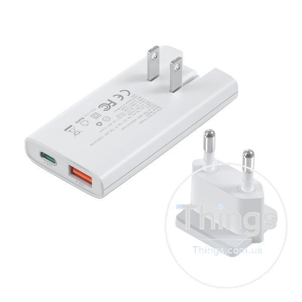 Мережевий зарядний пристрій Choetech PD6011 Ultra thin PD67W GAN A+C White K3-43-00155 фото