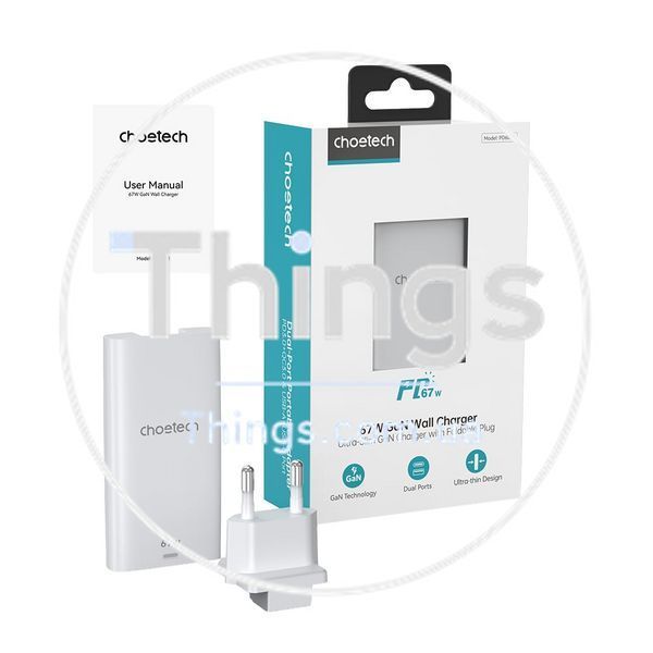 Мережевий зарядний пристрій Choetech PD6011 Ultra thin PD67W GAN A+C White K3-43-00155 фото