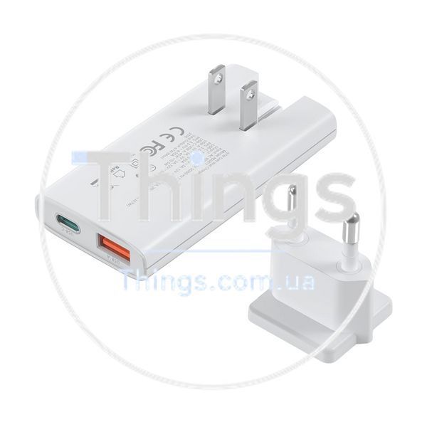 Мережевий зарядний пристрій Choetech PD6011 Ultra thin PD67W GAN A+C White K3-43-00155 фото