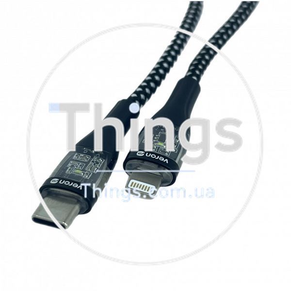Nylon Cable USB C to Lightning 27W PD (1.2m) &mdash; Veron CL05 LED &mdash; Black К2-000075681 фото
