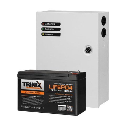 Комплект резервного живлення Trinix: джерело безперебійного живлення PSU-1203LED(M) LiFePO4 і акумуляторна батарея LFP 12V6Ah LiFePO4 K3-41-00057-44-00006 фото