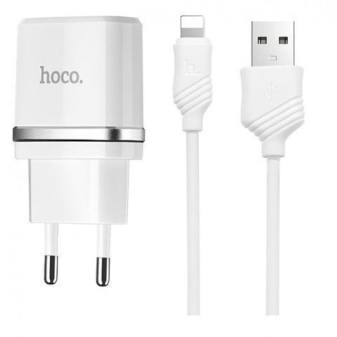 Home Charger 2.4A 2U Lightning Cable (1m) Hoco C12 Black &mdash; White К2-000056800 фото