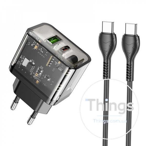 Home Charger 20W 1U 1C PD QC3.0 C to C Cable (1m) Hoco N34 Dazzling &mdash; Transparent Black К2-000077493 фото