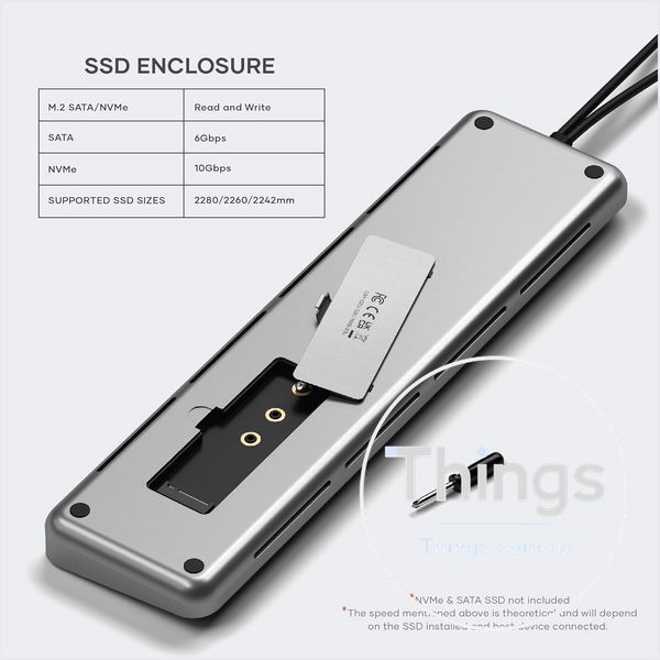 Док-станція Satechi Dual USB-C Docking Station & Stand (Dual 4K HDMI+DisplayPort,75WPD, 2&times;USB-C Data, 2&times;USB-A, слот SSD K1-000757 фото