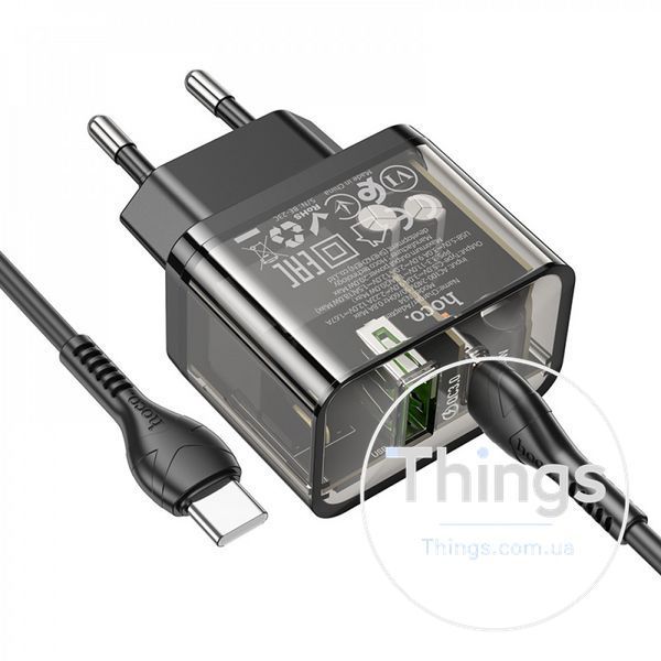 Home Charger 20W 1U 1C PD QC3.0 C to C Cable (1m) Hoco N34 Dazzling &mdash; Transparent Black К2-000077493 фото
