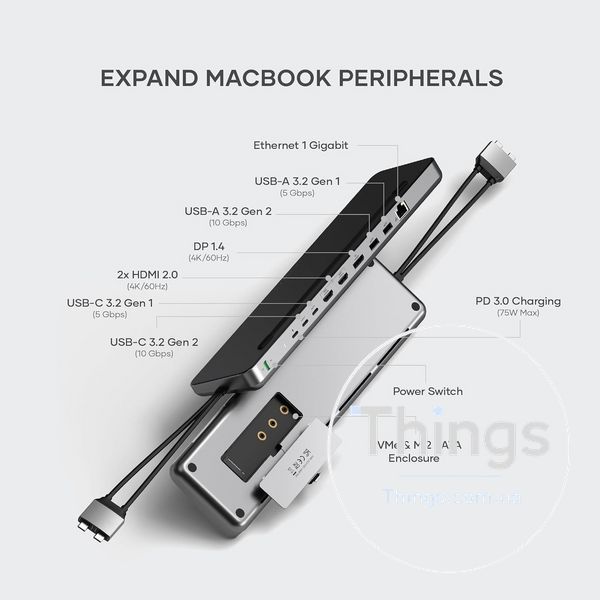 Док-станція Satechi Dual USB-C Docking Station & Stand (Dual 4K HDMI+DisplayPort,75WPD, 2&times;USB-C Data, 2&times;USB-A, слот SSD K1-000757 фото
