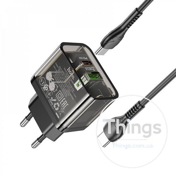 Home Charger 20W 1U 1C PD QC3.0 C to C Cable (1m) Hoco N34 Dazzling &mdash; Transparent Black К2-000077493 фото