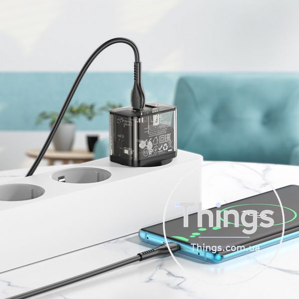 Home Charger 20W 1U 1C PD QC3.0 C to C Cable (1m) Hoco N34 Dazzling &mdash; Transparent Black К2-000077493 фото